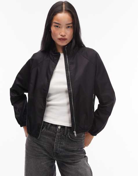 ARKET sporty nylon jacket with zip front in black - view 1