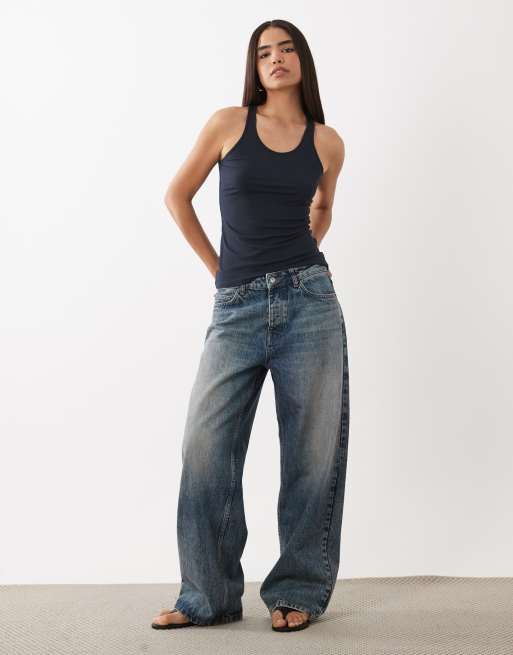 ARKET sporty tank top with back cross detail in blue, 3 of 4