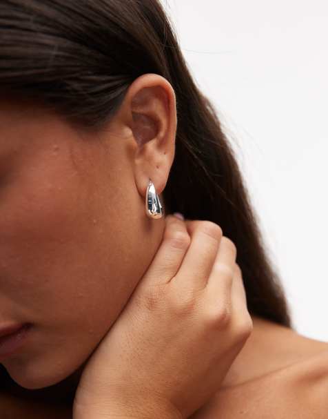 ARKET square hoop earrings in silver tone - view 1