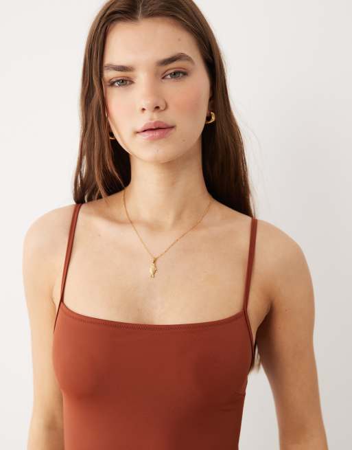ARKET square neck one-piece swimsuit in brown, 4 of 4