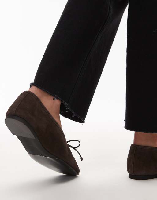 ARKET square toe suede ballet flat in chocolate brown, 3 of 4