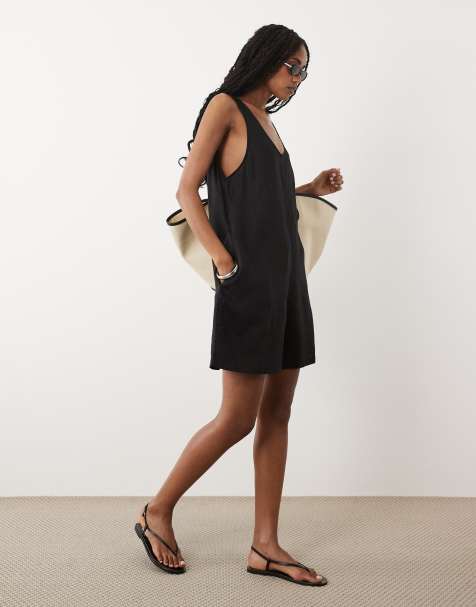ARKET – Strand-Playsuit aus reinem Leinen in Schwarz - view 1