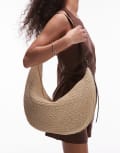 [Arket] ARKET straw curved slouchy shoulder bag with black leather details in light neutral No Size Light neutral