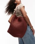 [Arket] ARKET straw shopper tote bag with adjustable strap in burgundy-Orange No Size Dark Orange
