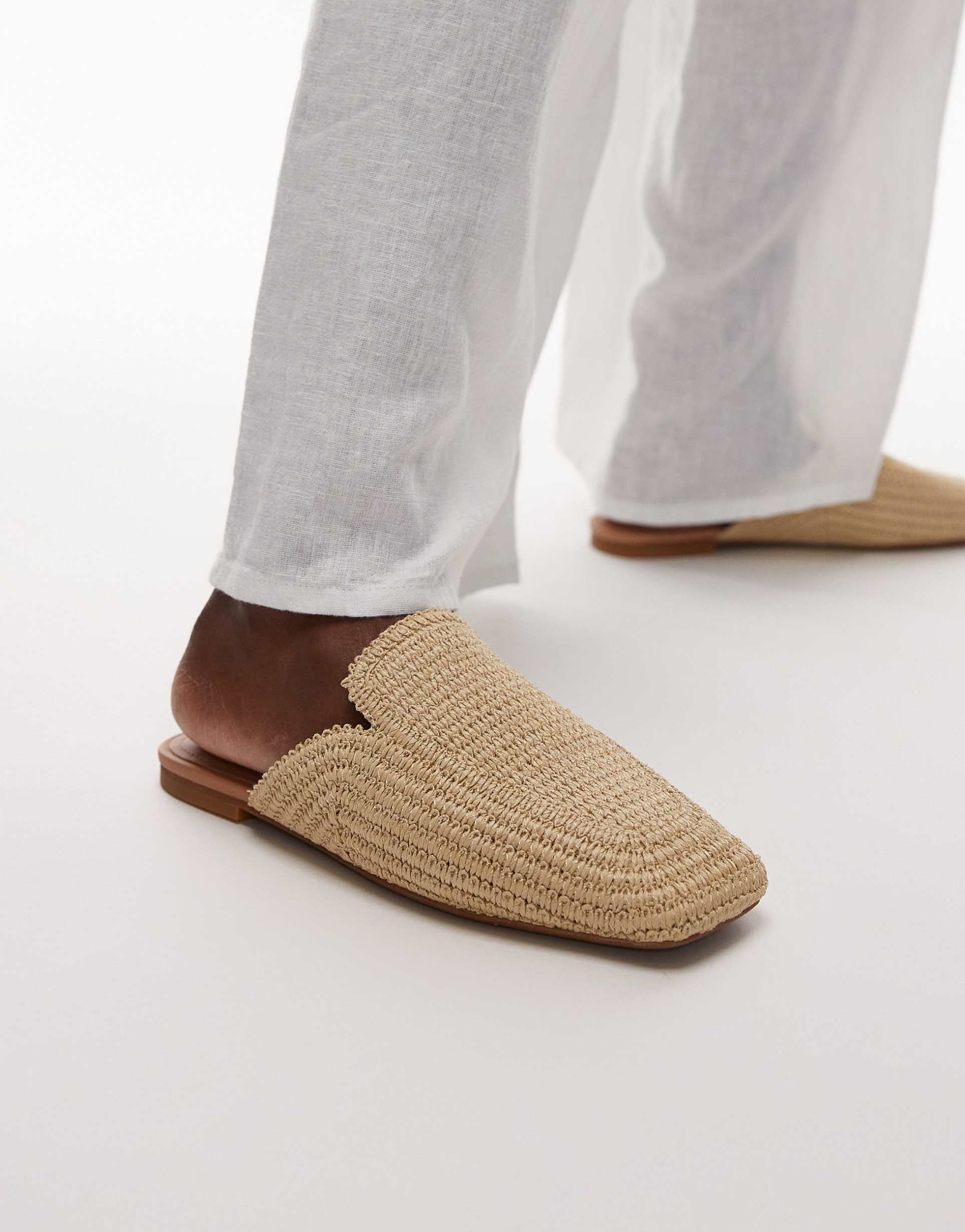 arket straw slip on mule flats in neutral beige