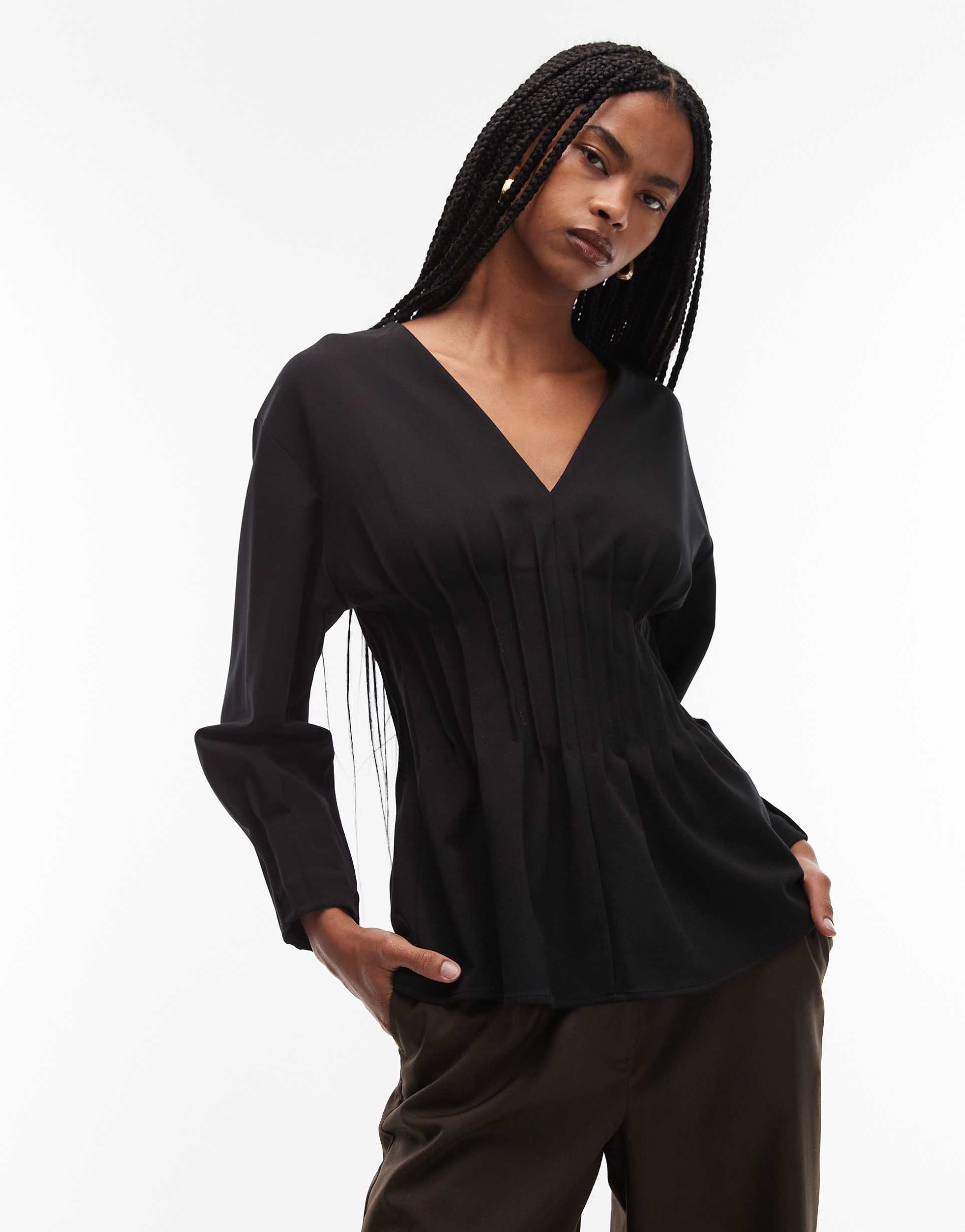 arket stretch blouse with pleated corset waist in black