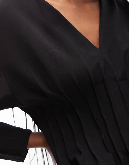 ARKET stretch blouse with pleated corset waist in black, 3 of 4