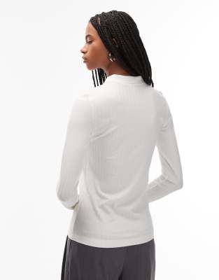 Arket Stretch Jersey Rib Top With Deep Placket Polo Collar In White