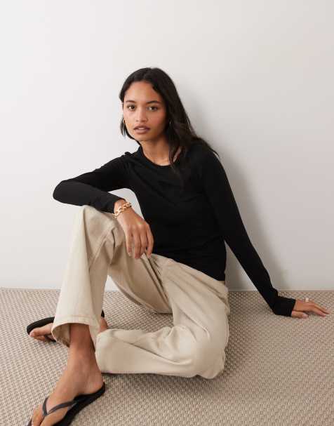 ARKET stretch long sleeve slim fit top in black - view 1