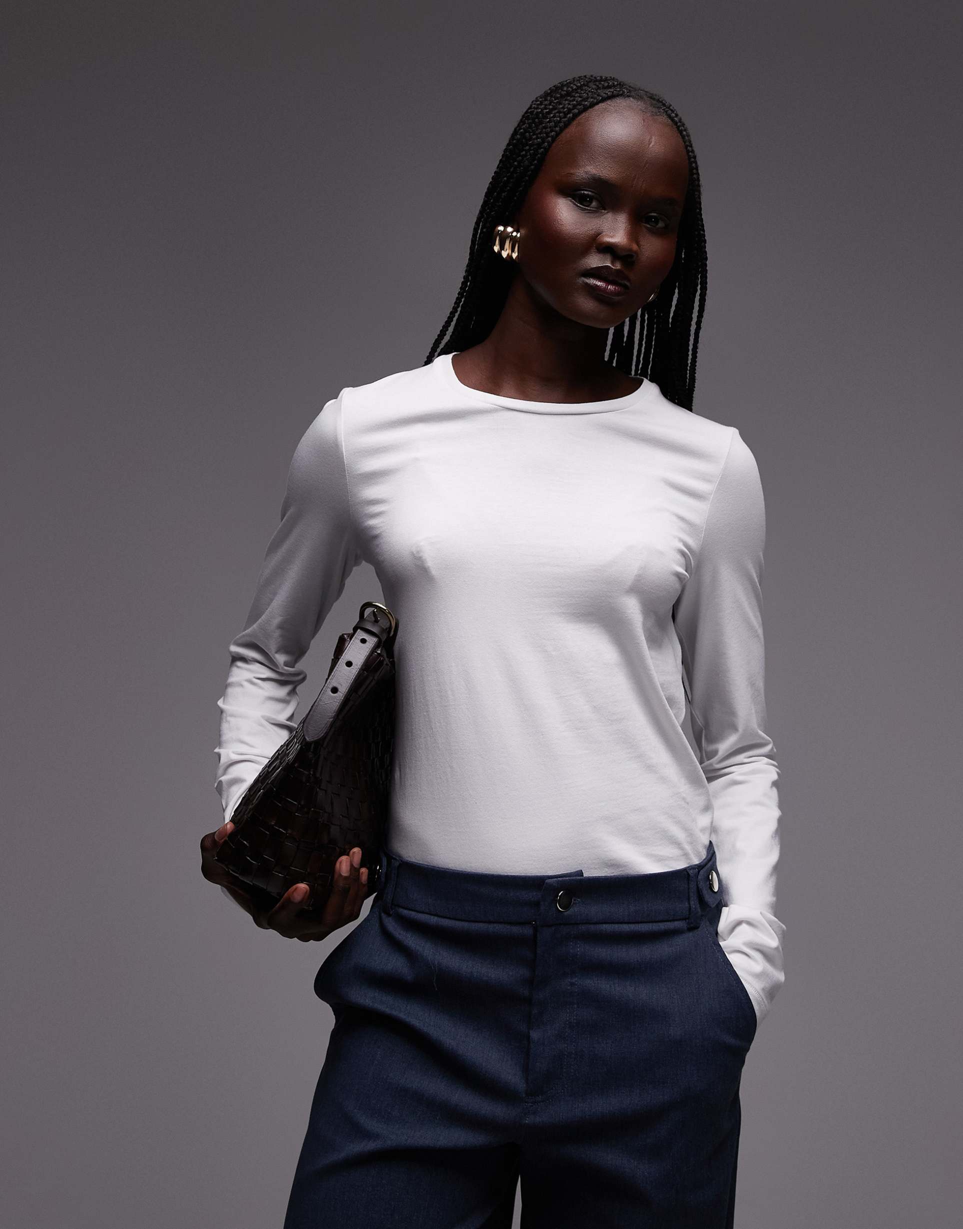 arket stretch long sleeve slim fit top in white