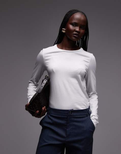 ARKET stretch long sleeve slim fit top in white