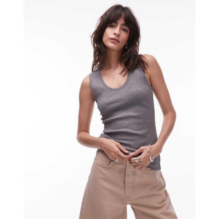 ARKET stretch rib knit jersey fitted tank top with scoop neck in