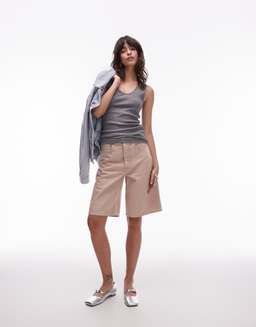 ARKET stretch rib knit jersey fitted tank top with scoop neck in heather gray, 2 of 4