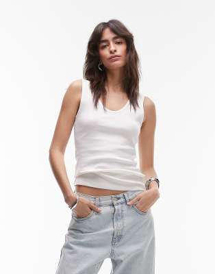 Arket Stretch Ribbed Jersey Fitted Tank Top With Scoop Neck