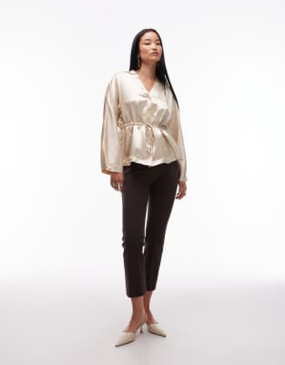 Arket Stretch Slim Leg Pants With Front Seam Detail In Brown