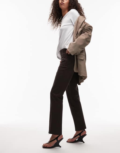ARKET stretch slim leg pants with front seam detail in brown