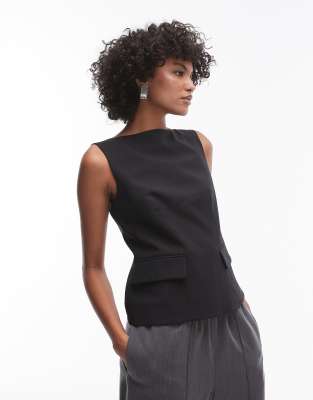 Arket stretch tailored waistcoat top in black