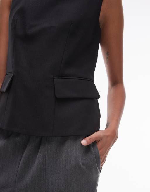 ARKET stretch tailored waistcoat top in black, 2 of 4