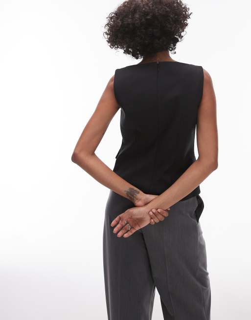 ARKET stretch tailored waistcoat top in black, 4 of 4
