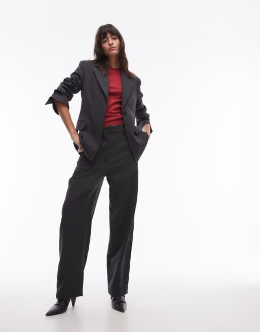 ARKET stretch wool blend barrel leg pants in grey melange (part of a set)