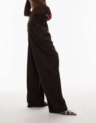 Arket Stretch Wool Blend Tailored Straight Leg Pants In Brown