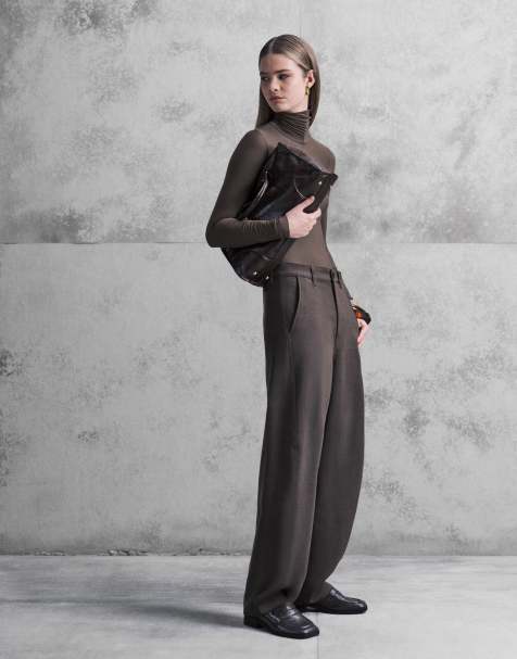 ARKET stretch wool tailored straight leg pants in brown - view 1