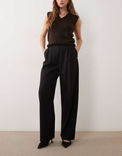 ARKET stretch wool tailored straight leg trousers in black - view 1