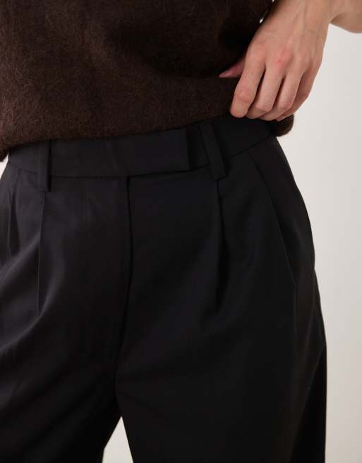 ARKET stretch wool tailored straight leg trousers in black, 4 of 5