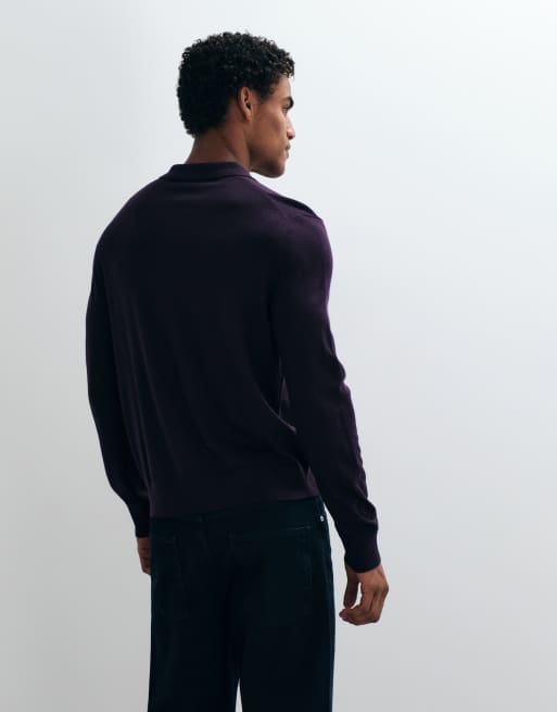 ARKET Strick-Polo aus Merinowolle in Dunkelviolett, 5 von 5