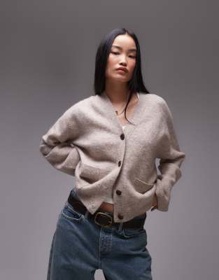 ARKET - Strickjacke aus Alpaka-Woll-Mix in Hellbeige mit V-Ausschnitt-Neutral