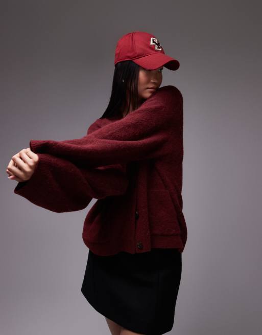 ARKET – Strickjacke aus Alpaka-Wollmix in Burgunderrot mit V-Ausschnitt, 3 von 4