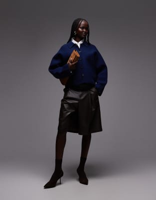 ARKET - Strickjacke aus kompakter Baumwolle in Marineblau mit Kragen