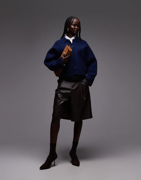 ARKET – Strickjacke aus kompakter Baumwolle in Marineblau mit Kragen - view 1