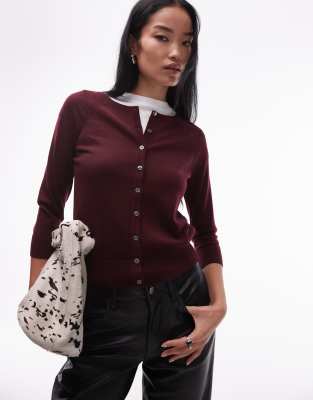 ARKET - Strickjacke aus Merinowolle in Burgunder-Weinrot