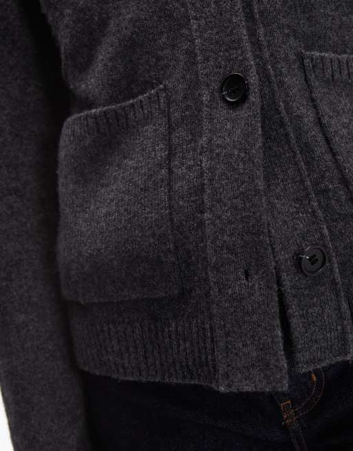ARKET – Strickjacke aus strukturiertem Wollgarn in Dunkelgrau mit V-Ausschnitt und Vordertaschen, 3 von 4