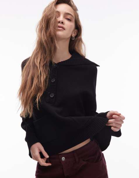 ARKET – Strickjacke in Schwarz mit kurzer Knopfleiste, weitem Kragen und aufgesetzten Taschen - view 1