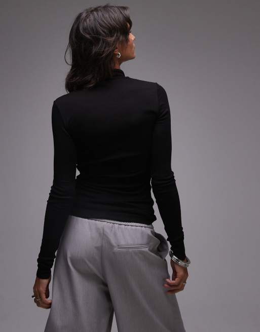 ARKET – Strickoberteil aus Merinowolle in Schwarz mit Stehkragen und Rippenmuster, 2 von 4