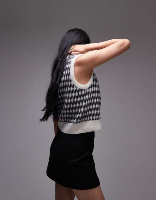ARKET - Strikket tanktop i alpaka-blanding med sort/hvidt diamanttern i jacquard, 3 af 4