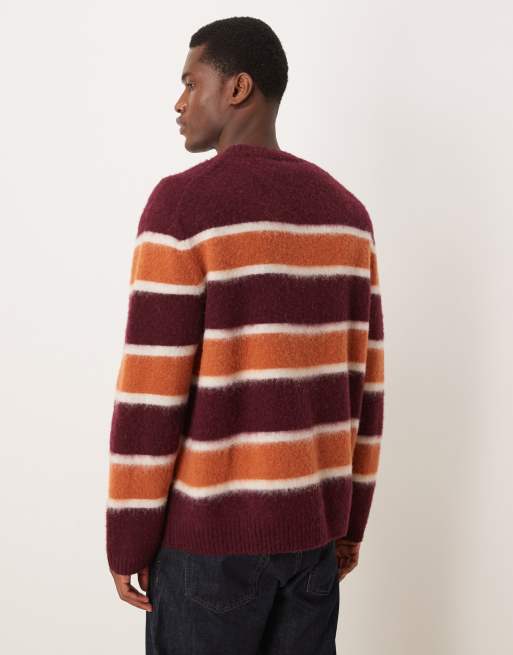 ARKET stripe crew neck jumper in rust orange stripe, 3 of 5