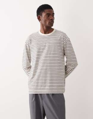 Arket Striped Long Sleeve T-shirt In White
