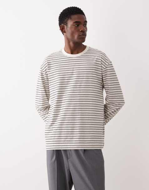 ARKET striped long sleeve T-shirt in off white - view 1