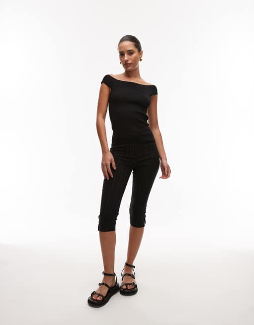 ARKET structured knit off shoulder top with sweetheart neckline in black, 2 of 4