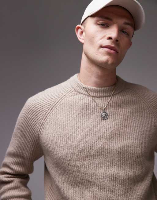 ARKET – Strukturierter, gerippter Strickpullover in Beige mit Raglanärmeln