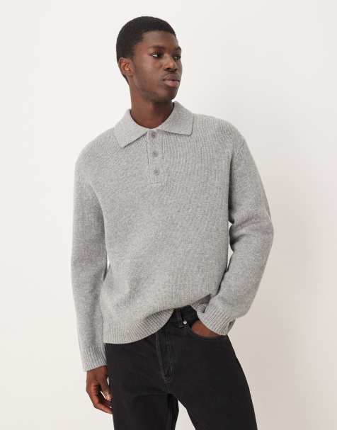 ARKET – Strukturierter Pullover aus reiner Wolle in meliertem Grau mit Polokragen - view 1