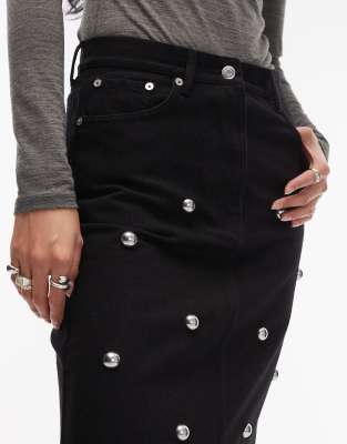 Arket Studded Denim Midi Skirt In Black