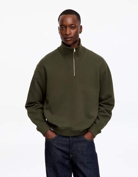 ARKET sudadera con medio cierre y cuello alzado en caqui - view 1