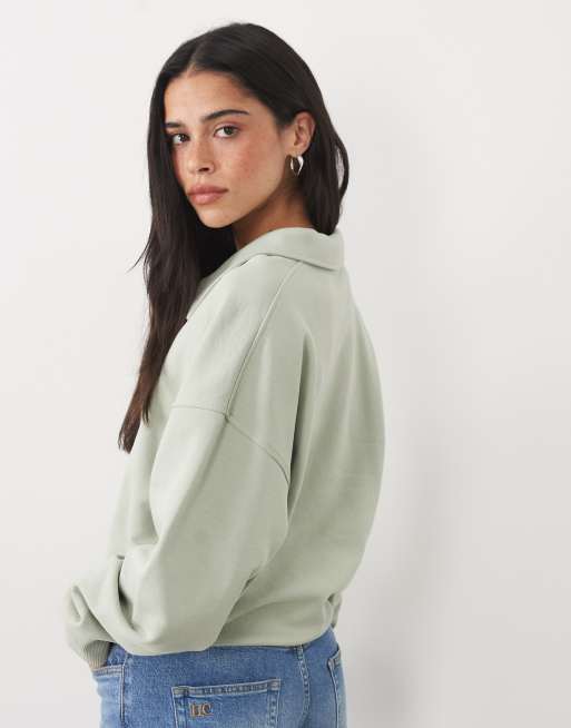 ARKET - sudadera de algodón de manga larga con media cremallera en verde, 2 de 4