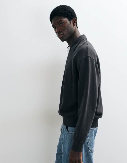 ARKET Sudadera premium de 100% algodón con media cremallera y cuello polo en azul marino, 4 de 5