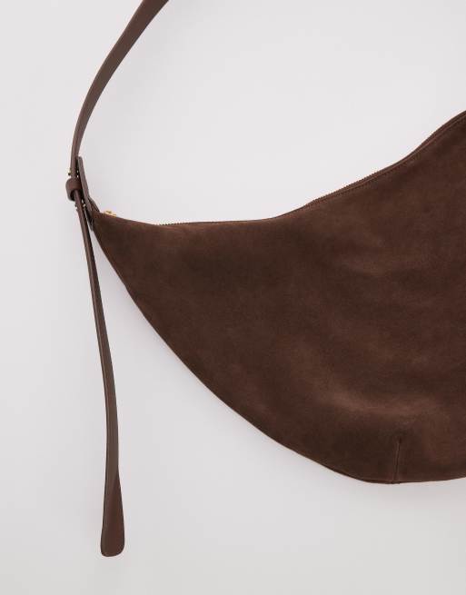ARKET suede curved slouchy shoulder bag in chocolate brown