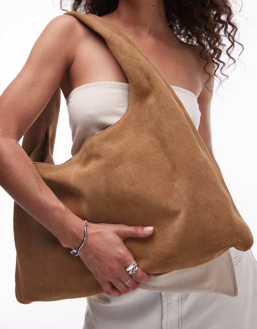 ARKET suede curved slouchy tote bag in brown